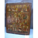A Russian icon depicting the Descent into Hell, the Resurrection and the Feasts, tempera on wood