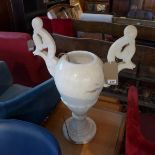 A 20th century alabaster table lamp, in the form of an urn, H.65cm