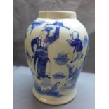 A 19th century Chinese blue and white porcelain temple jar, decorated with mother and children,
