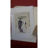 Suzuk Harunobu, a Japanese wood block print of two girls under an umbrella
