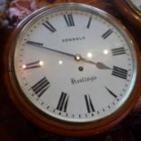 An early 20th century mahogany wall clock / timepiece, fusée movement, the 12" painted dial with