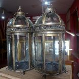 A pair of Georgian style gilt metal storm lanterns, with dome tops, H.47cm