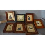 A collection of five framed miniatures, depicting ladies, a young lady, a boy, and a gentleman,