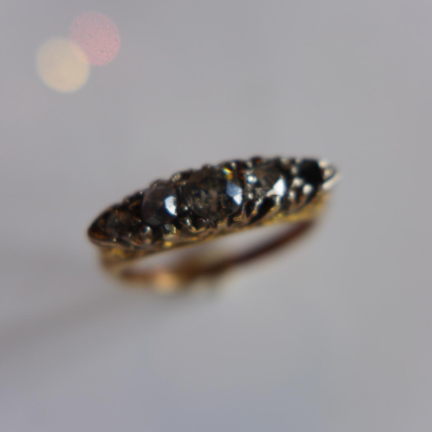 A ladies yellow metal ring, inset with four round cut diamonds (one missing), size J 1/2 - Image 3 of 4