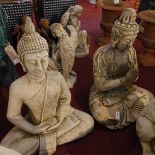 Two reconstituted stone Buddhas, both seated in prayer, H.57cm (tallest) (2)