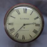 A mahogany wall clock / timepiece, the Roman convex dial signed G. Swain Golborne Road, cast