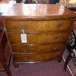 An early 20th century burr walnut bow fronted chest, with four drawers, raised on bracket feet, H.85