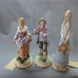 Three Spanish porcelain figures, to include a Galos flower lady and a Galos musician, both signed to