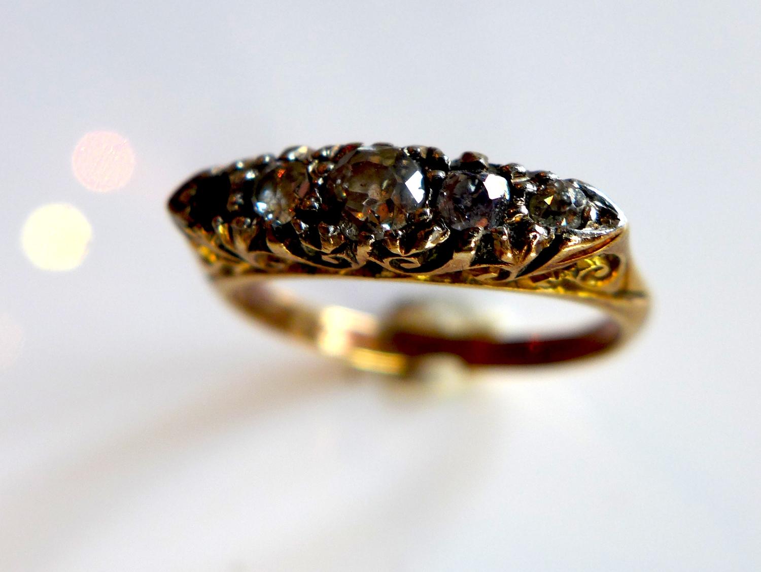 A ladies yellow metal ring, inset with four round cut diamonds (one missing), size J 1/2 - Image 4 of 4