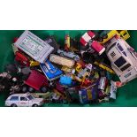 A collection of vintage toy cars to include two corgi 007 cars, many Dinky, Corgi, Matchbox and