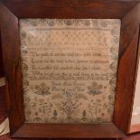 An early Victorian needlework sampler, depicting the alphabet and a poem, by Sarah Ann Green,