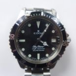 An Edox Sky Diver stainless steel Gentleman's wristwatch, the black dial with tritium markers, on