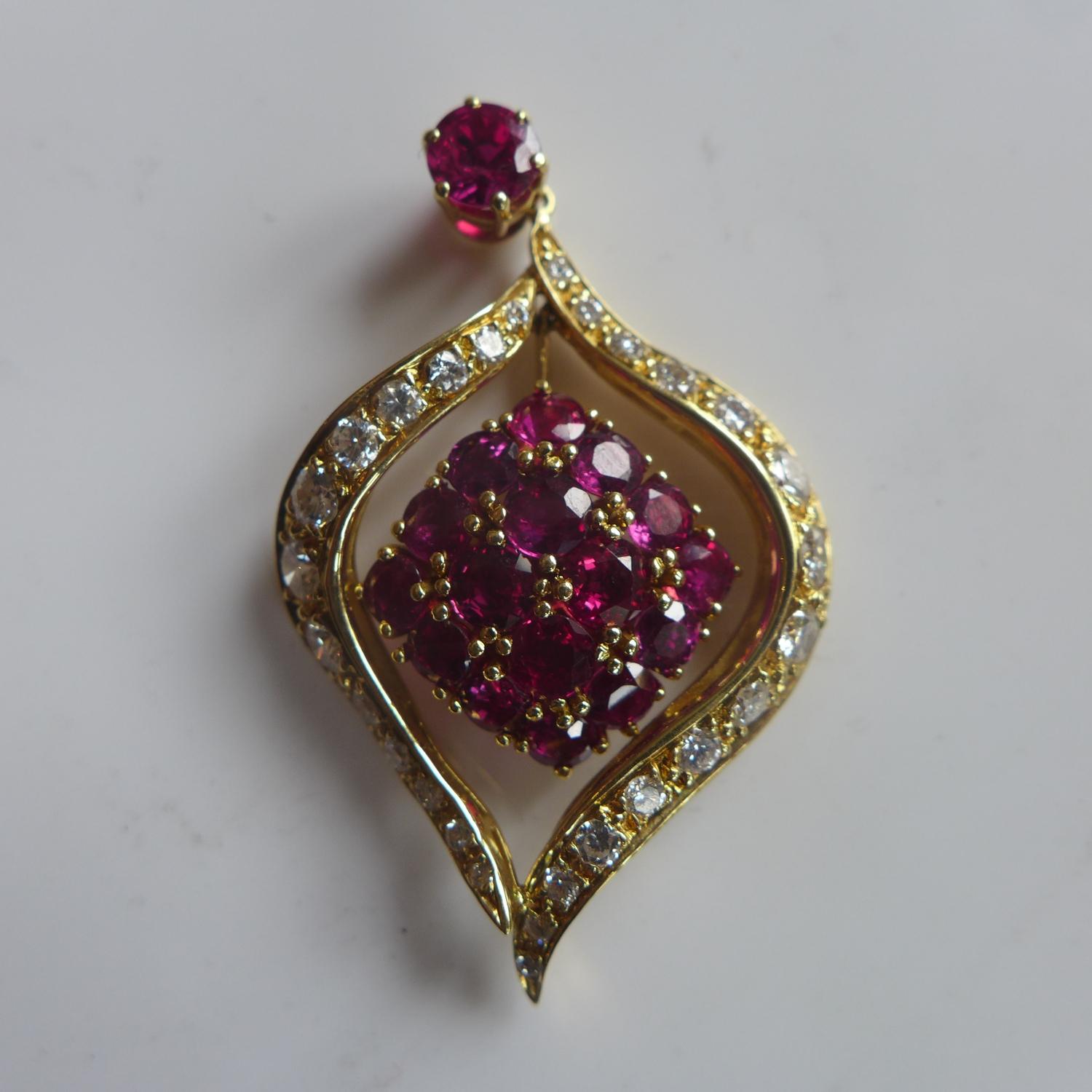 An 18ct yellow gold pendant, a single ruby above the leaf shape drop pendant being inset with - Image 2 of 2