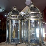 A pair of Georgian style gilt metal storm lanterns, with dome tops, H.47cm