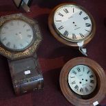Three clock cases (with no movements), comprising a round dial clock case with loose dial marked '
