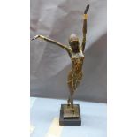 An Art Deco style bronze of a dancer, with gilt details, bearing signature, raise on marble base,