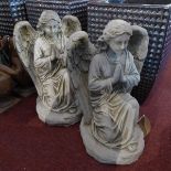 A pair of reconstituted stone angels, H.44cm (2)