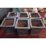 A set of six glazed square tapered planters, with thistle crests, H.30cm (6)