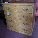 A Victorian pine chest, with four drawers, raised on stepped base, H.97 W.92 D.71cm