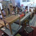 A group of furniture to include a 19th century oak chair, an Edwardian inlaid mahogany chair, an oak