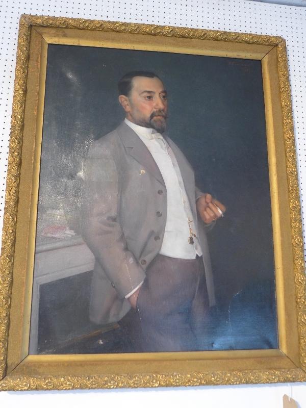 Late 19th century French School, portrait of a gentleman, oil on canvas, signed upper right and - Image 2 of 2