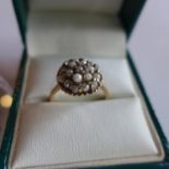 A Ladies 9ct yellow gold vintage ring inset with seed pearls (boxed)