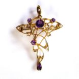 A 15ct Ladies yellow gold brooch pendant inset with amethyst and pearls (boxed)