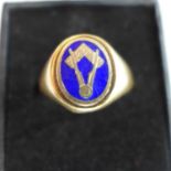 A Masonic 9ct yellow gold swivel ring (boxed)