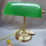 A bankers lamp with green glass shade, H.35cm
