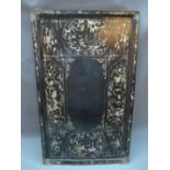 A Chinese black lacquered mother of pearl inlaid tray, decorated with vignettes of figures and