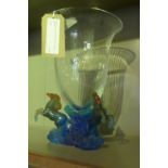 A Daum Les chevaux de Marly vase, in original box, H.38cm