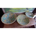 A set of three Persian pottery fruit plates with painted floral decor (3)