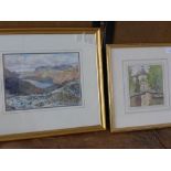 A 20th century watercolour depicting a mountainscape scene, together with a watercolour depicting