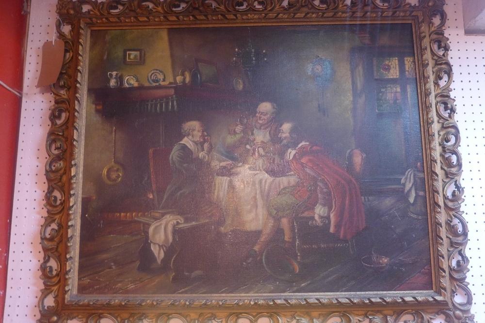 19th century Continental School, a figural study, oil on canvas, within fret cut gilt frame,