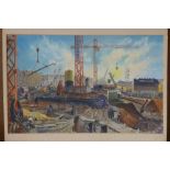 H.J. Neave, a mid 20th century watercolour, construction scene, signed and dated '59, 46 x 72cm