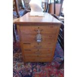 An early 20th century oak double sided pedestal chest, with ten drawers, raised on plinth base, H.84