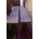 A pair of rustic pine benches, H.43 W.235 D.27cm