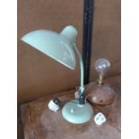 A Kaiser Idell green painted desk lamp together, with a Wafax copper bed warmer converted to a lamp