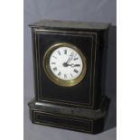 A late 19th century French ebonised mantel clock, Roman dial, two train movement in brass mounted