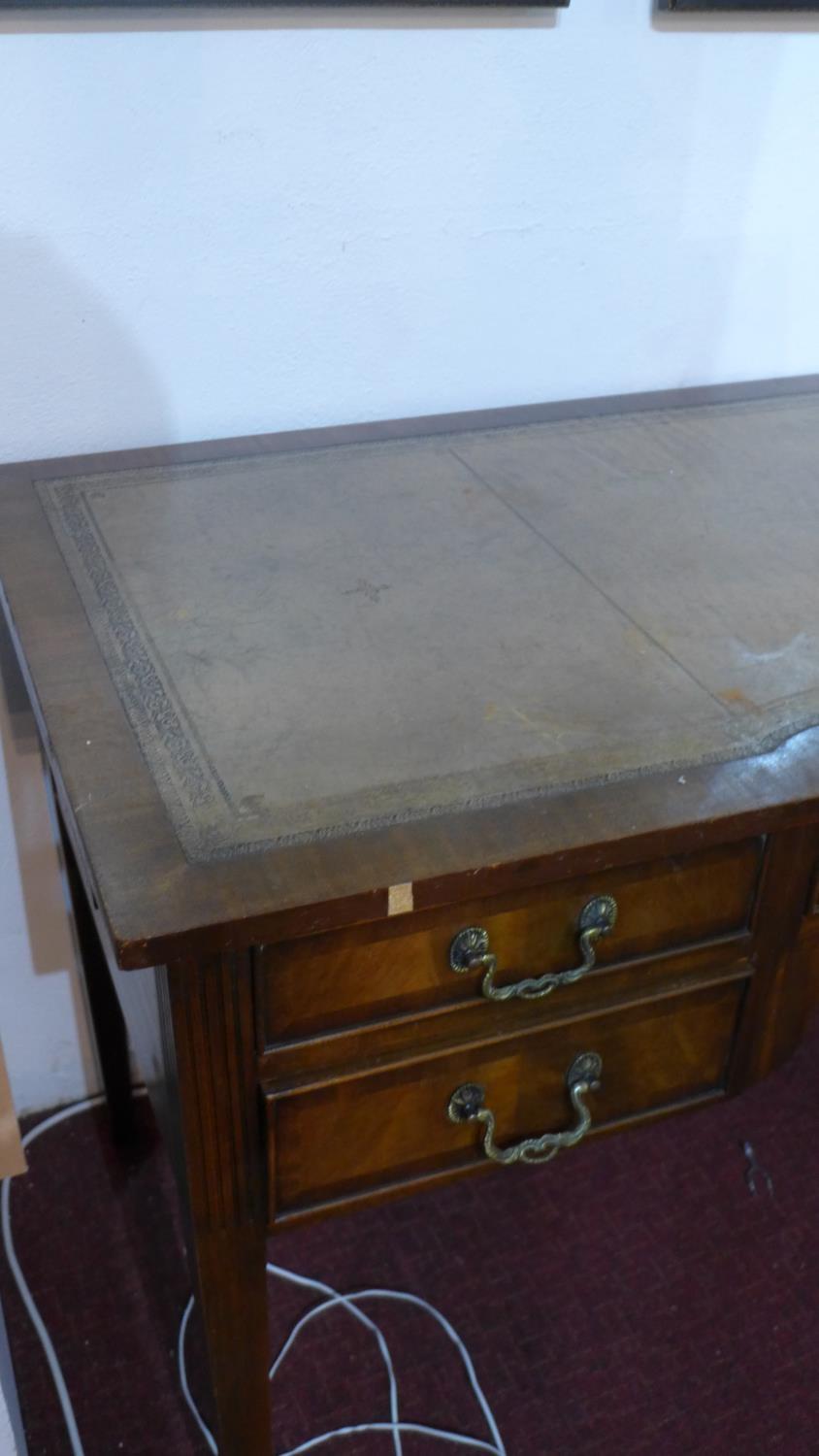 A mid 20th century ladies mahogany bow breakfront writing table, leather skiver, five drawers, two - Image 3 of 5