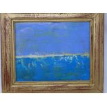 Mid 20th century St Ives school, abstract seascape, oil on board, 15 x 19cm