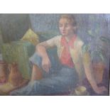 Early 20th century Continental School, study of a seated lady, oil on board, H.42cm W.53cm