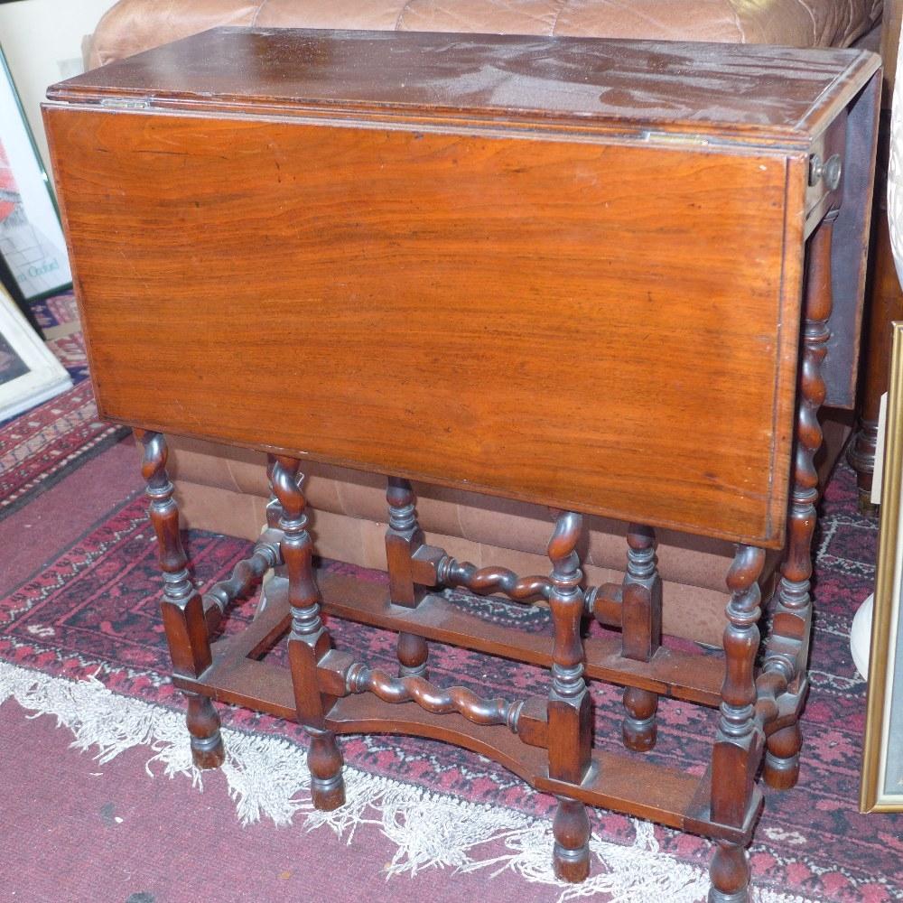 A late 19th century mahogany drop leaf table with barley twist legs, H.70cm D.60cm - Image 2 of 2