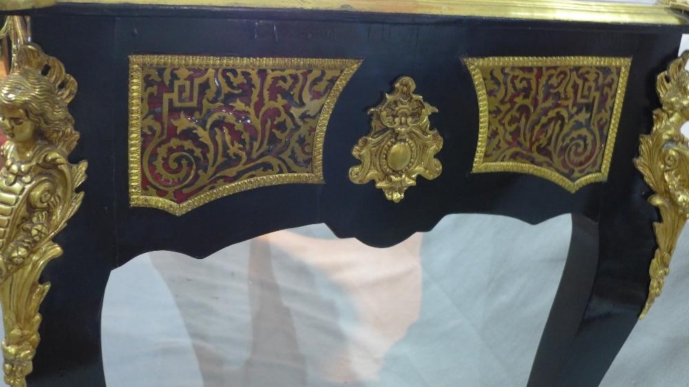 A Louis XV style ebonized boulle desk, having leather top, ormolu mounts, three drawers, raised on - Image 3 of 6