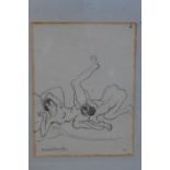 Hungarian school, 'Girlfriends' (Baratnok), an erotic scene, titled, pen and ink, monogrammed BL, in