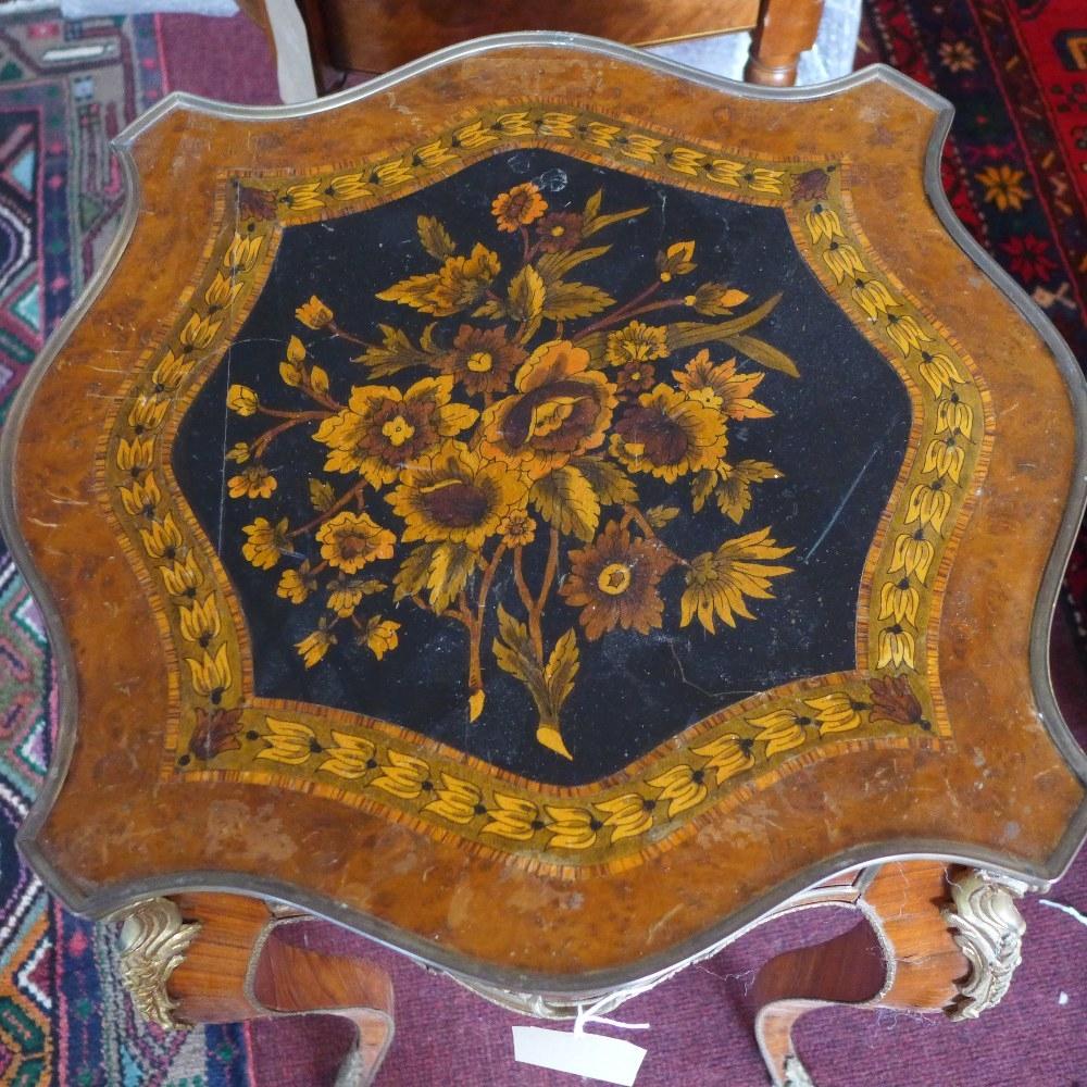 An early 20th century Louis XV style walnut lamp table, with marquetry inlay, having ormolu - Image 4 of 4