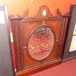 A Georgian mahogany over mantle mirror, with marquetry inlay, painted oval porcelain plaque,