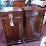 A pair of Regency mahogany side cabinets with one drawer and one door having boxwood inlay raised on