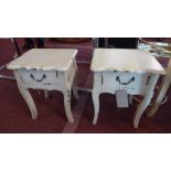 A pair of contemporary lamp tables, with single drawer, raised on cabriole legs, H.45cm
