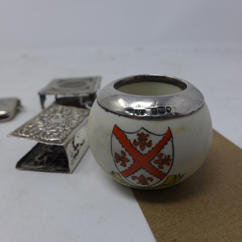 A collection of silver, to include a Russian silver three cylinder coin holder, hallmarked, a silver - Image 3 of 3
